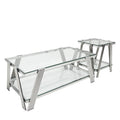 Modern Stainless Steel Coffee Table Set Set Of 2 , Double Layer Clear Tempered Glass Table Top, Coffee Table & End Side Table 2 Pieces Sets For Living Room Home Office, Silver Clear,Silver Modern