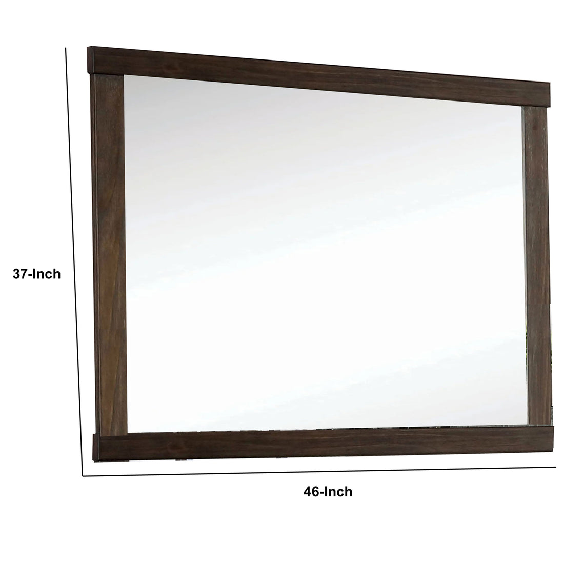 37 Inch Mirror With Rectangular Wooden Frame, Brown Brown Wood Glass