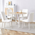 Table And Chair Set, Mdf Desktop, White Metal Table Legs, Stable And Beautiful, Suitable For Most Styles Of Home. Modern Simple Dining Table, Comfortable Seating. White Seats 4 Mdf