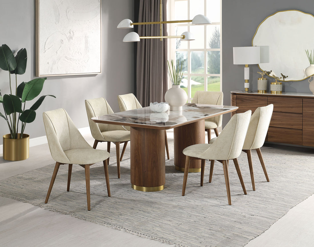 Willene Dining Table W Ceramic Top, Ceramic Top & Walnut Finish Dn03145 Walnut Mdf Steel