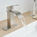 Brushed Nickel Waterfall Single Handle Low Arc Bathroom Faucet With Drain Brushed Nickel Brass