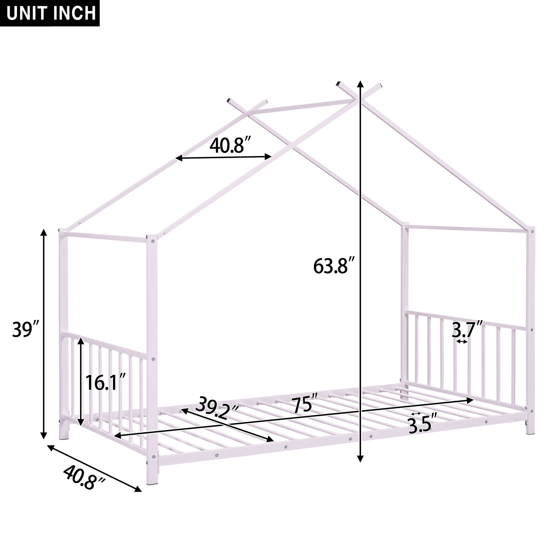 Twin Size Metal House Platform Bed, Pink Box Spring Not Required Twin Pink Metal Bedroom Bed Frame Metal