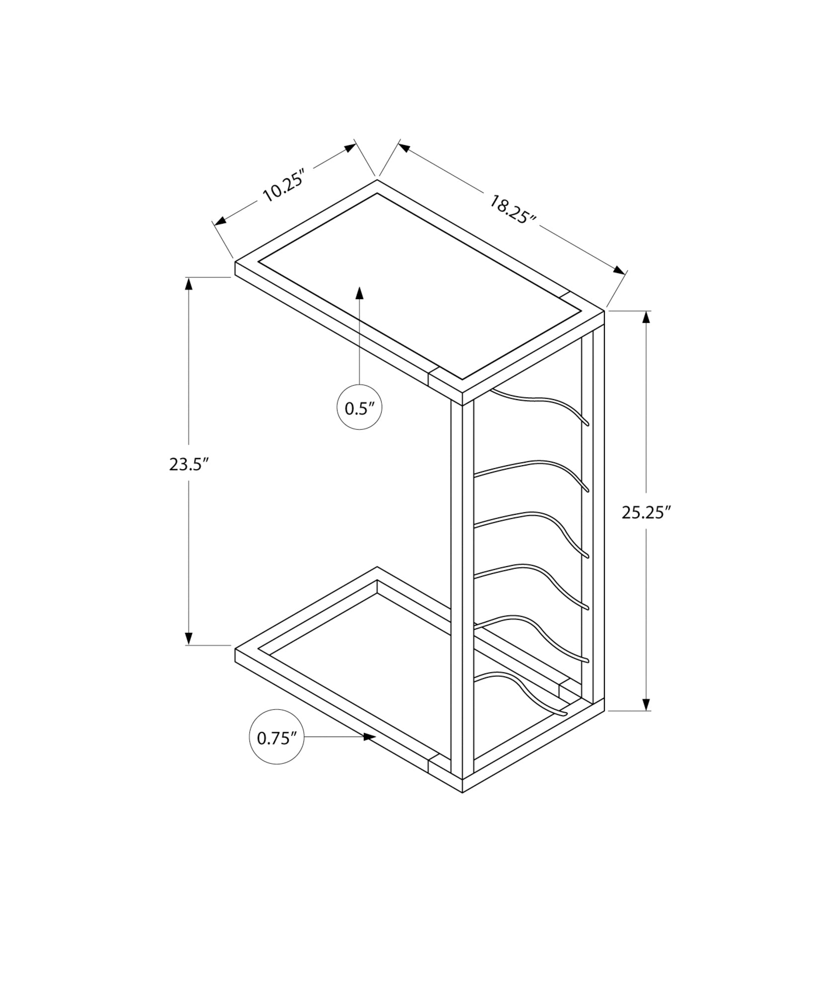 Accent Table, C Shaped, End, Side, Snack, Living Room, Bedroom, Grey Laminate, Black Metal, Contemporary, Modern Grey Metal