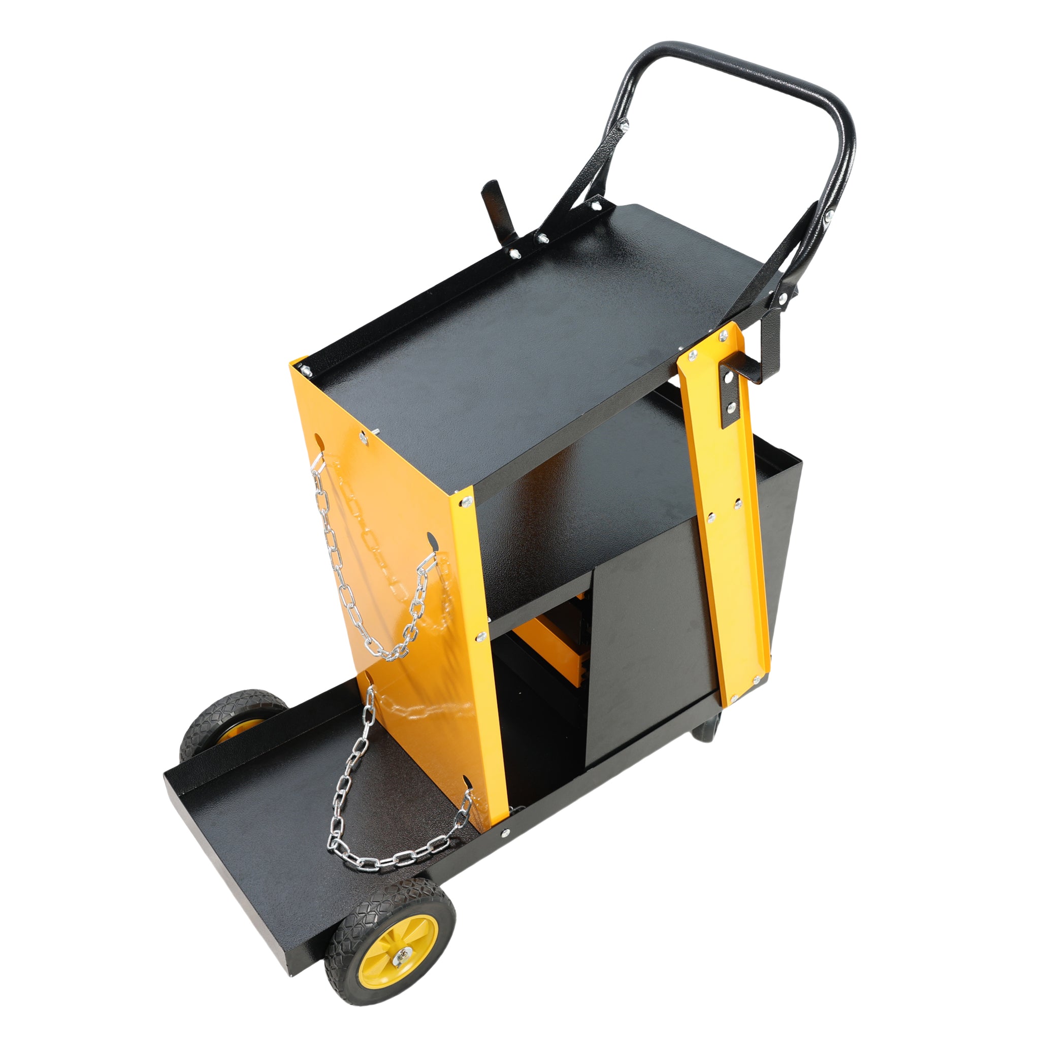 Multi Function Welder Trolley, Mig Tig Arc Plasma Cutter Storage Tank With 2 Safety Chains, Portable 4 Drawer Chest, Weight 280 Lbs Yellow Black Iron