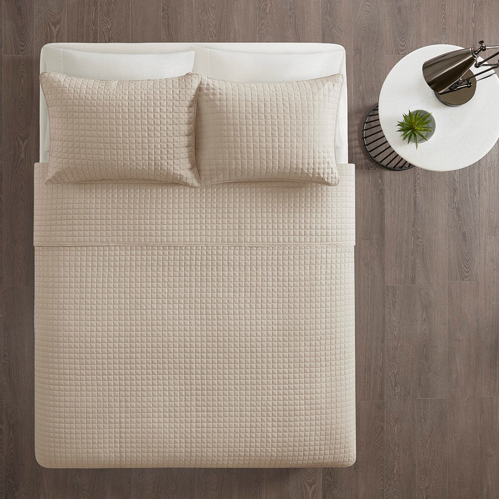 3 Piece Reversible Quilt Set Khaki Full Queen Khaki Polyester