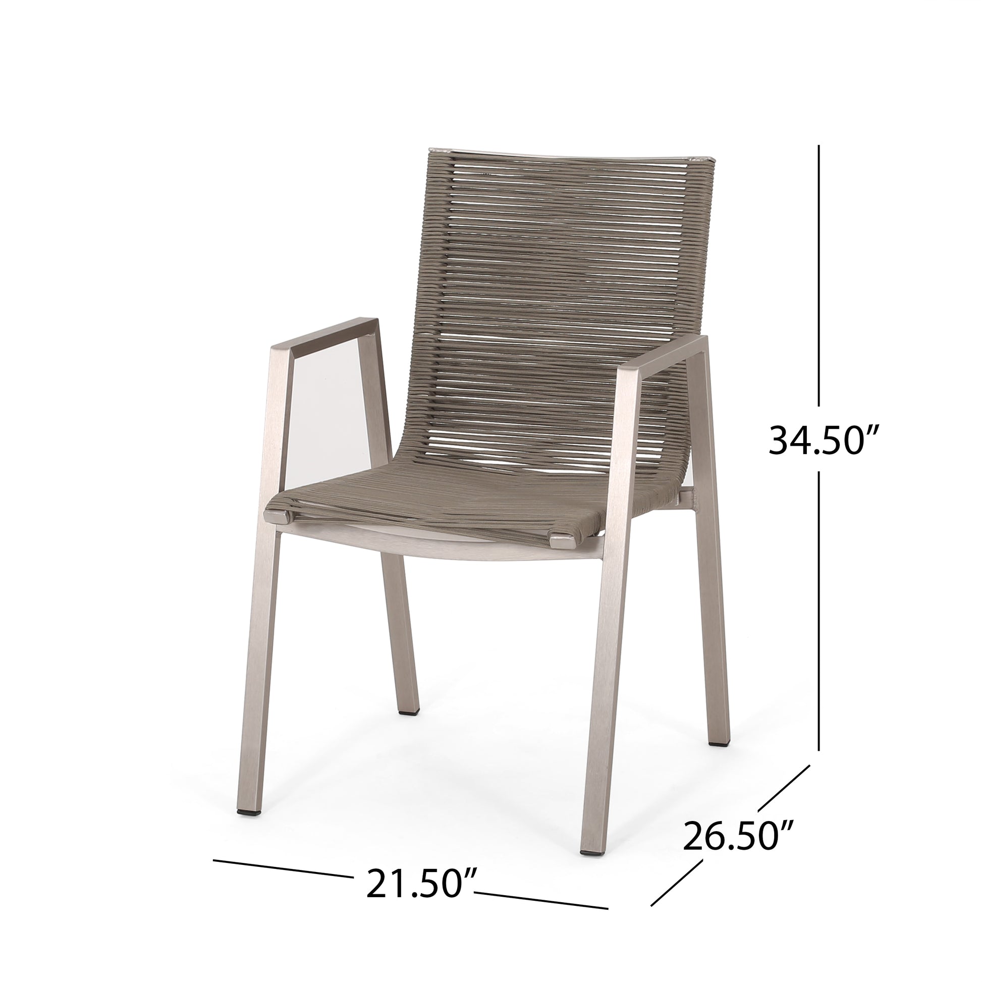 Outdoor Modern Aluminum Dining Chair With Rope Seat Set Of 2 , Silver And Taupe Taupe Aluminium