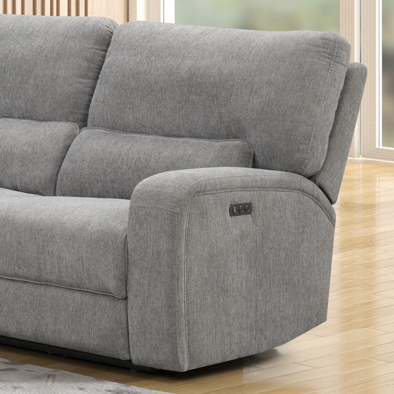 Anthony 114" Wide Light Gray Chenille Fabric Power Reclining Sectional With Power Headrest, Charging Ports, Storage, And Cupholders Light Gray Chenille 5 Seat