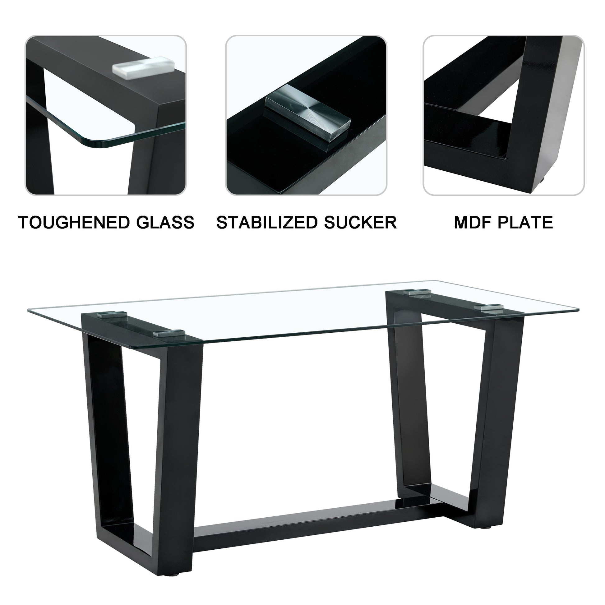 Seating 6 8 People, This Modern, Minimalist Rectangular Dining Table Features A Tempered Glass Top And A Sleek Black Mdf Stand. Suitable For Kitchen, Dining Room, Living Room, Meeting Room Transparent Mdf Glass