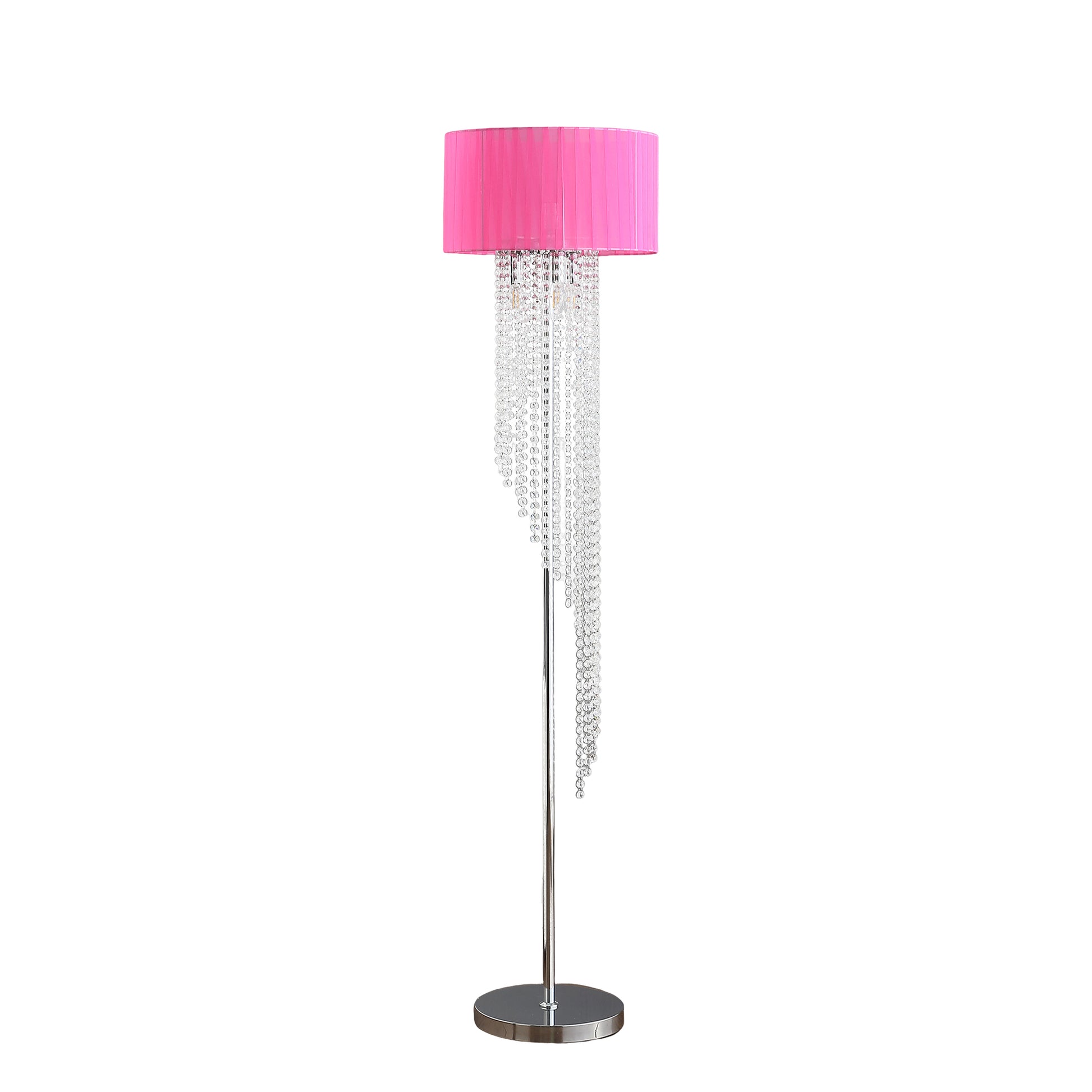 65.75"H Sheer Hot Pink Drum Shade Rain Crystal Chrome Metal Floor Lamp For Living Room, Standing Lamp For Bedroom Multicolor Metal