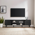 Contemporary 2 Door Minimalist Tv Stand For Tvs Up To 80 Inches Black Black 80 89 Inches Mdf Mdf