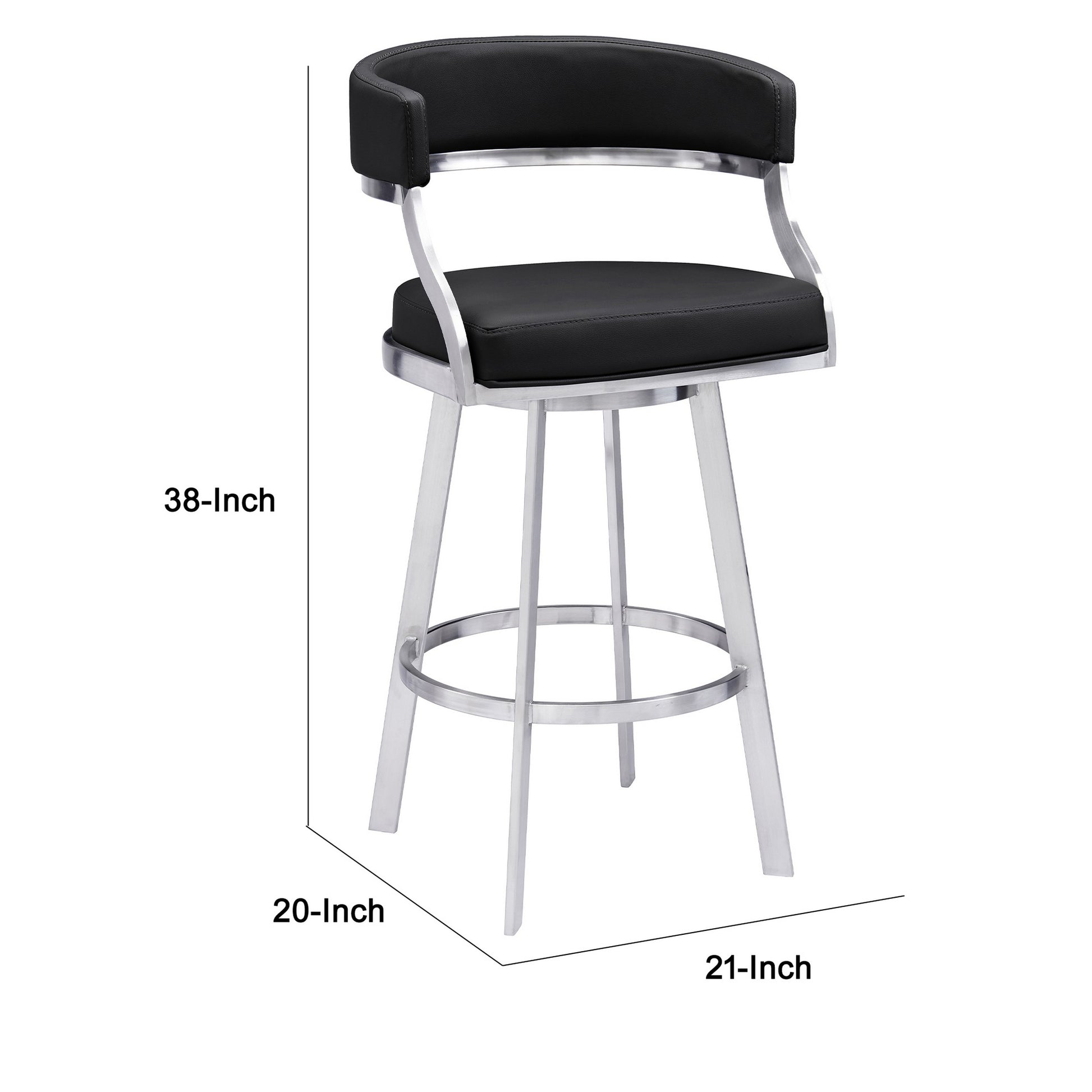 Ava 26 Inch Swivel Counter Stool Chair, Open Back Steel, Black Faux Leather Black Steel