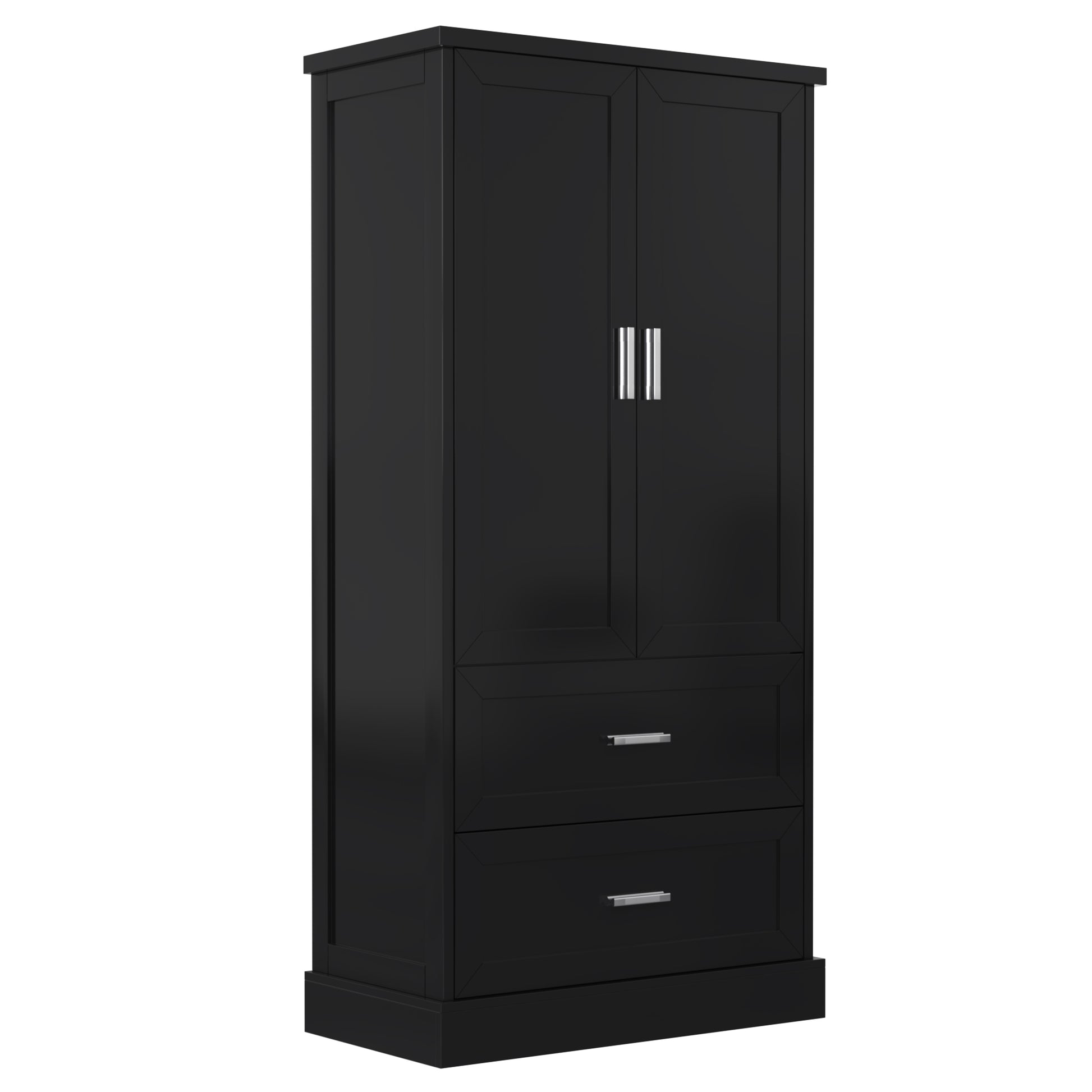 Tall Bathroom Storage Cabinet, Cabinet With Two Doors And Drawers, Adjustable Shelf, Mdf Board, Black Black Mdf