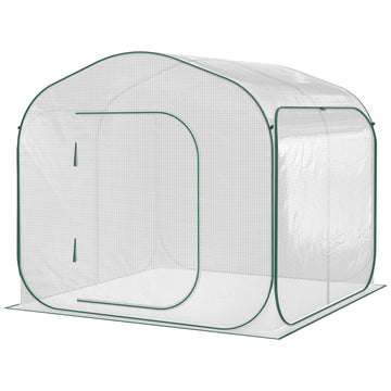 Outsunny 7' X 7' X 6' Portable Walk In Greenhouse, Pop Up Setup, Outdoor Garden Hot House, Hobby Greenhouse Tent With Zipper Door For Growing Flowers, Herbs, Vegetables, Saplings, Succulents, White White Steel