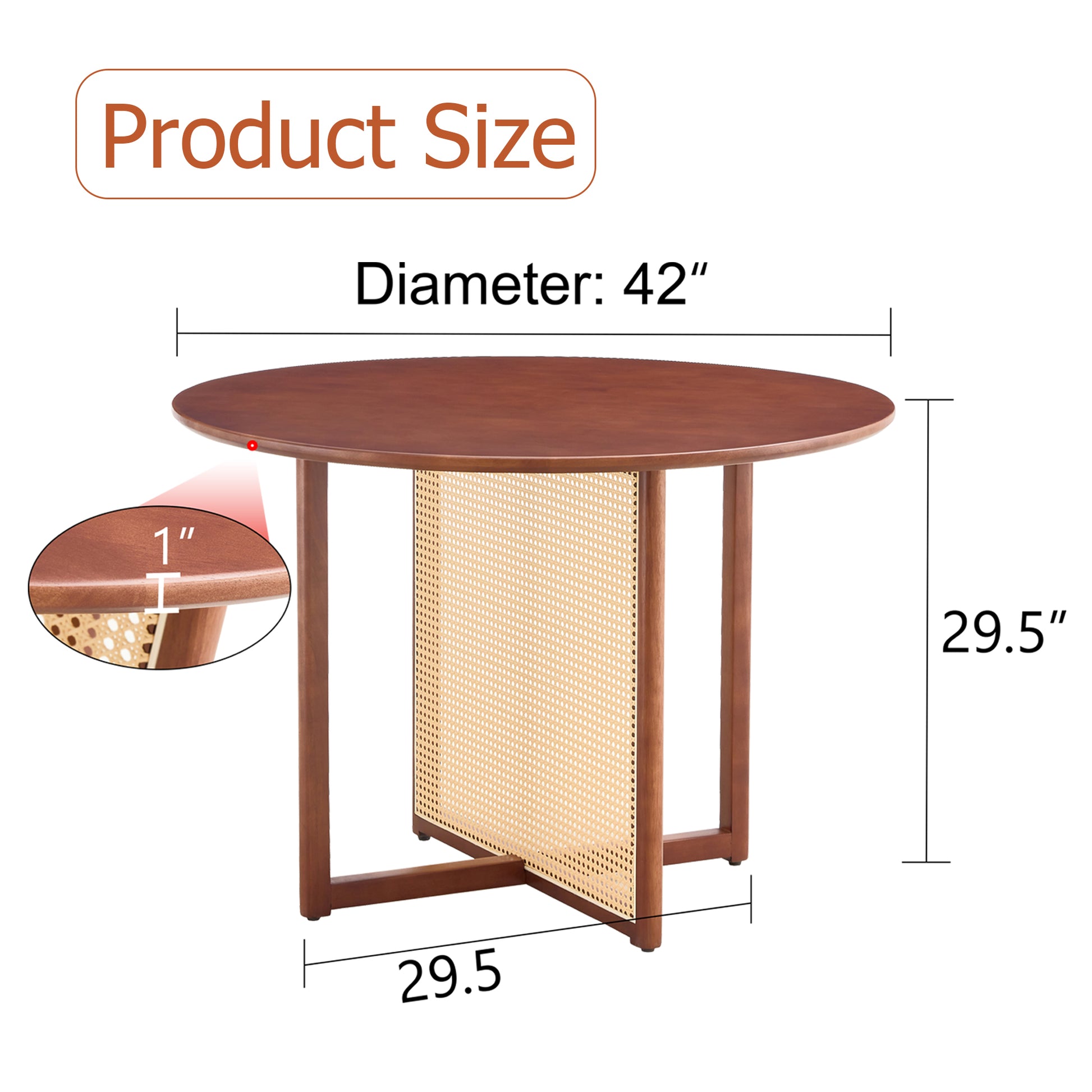 Chinese Countryside Retro Solid Wood Round Table, Simple Modern Imitation Rattan Table, Wooden Table, Desk. Suitable For Dining Room, Living Room, Office Walnut Rubber Wood