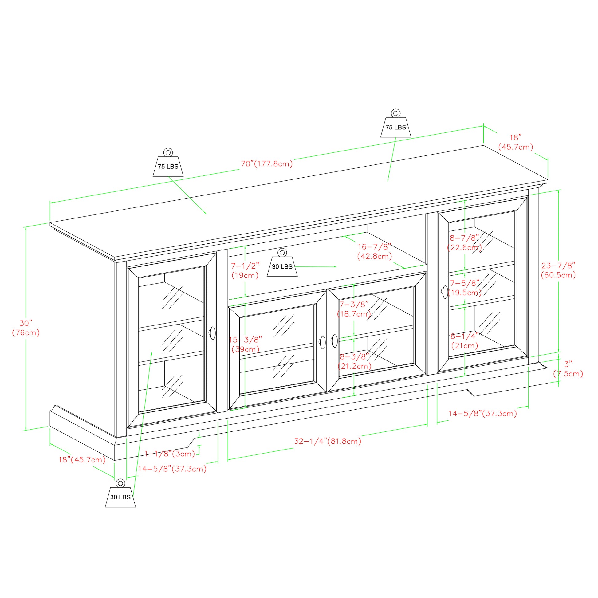 Transitional Classic 70" Tv Stand For 80" Tvs With 4 Glass Doors Espresso Espresso Mdf