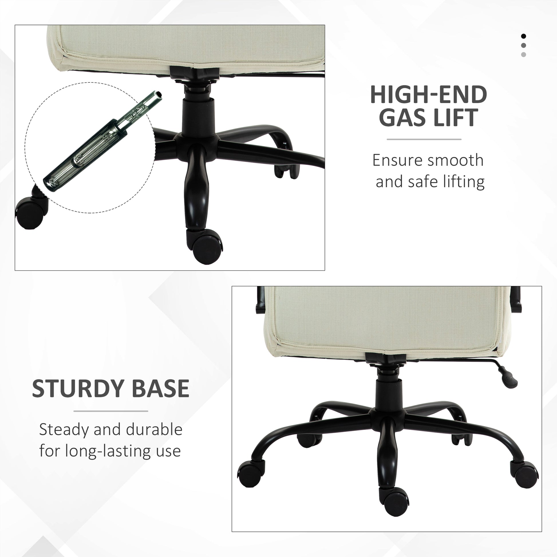 Vinsetto 500Lbs Big And Tall Office Chair With Wide Seat, Executive Computer Chair With Adjustable Height, Swivel Wheels And Linen Finish, Cream White Cream White Linen