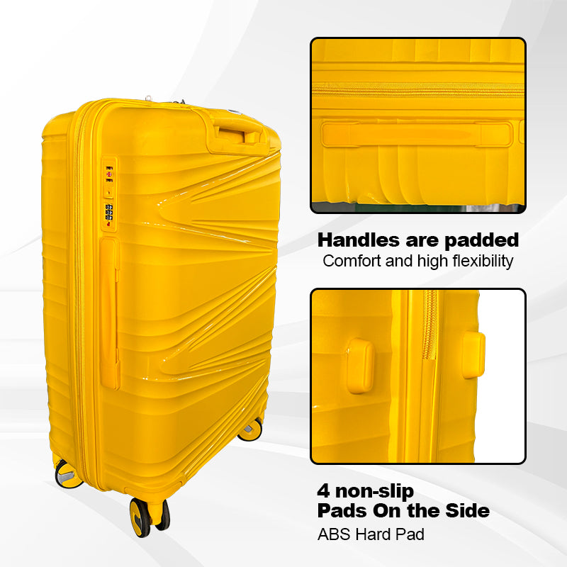 Hardside Luggage Sets 3 Pieces, Expandable Luggages Spinner Suitcase With Tsa Lock Lightweight Carry On Luggage 20Inch 24Inch 28Inch Antique Yellow Polypropylene
