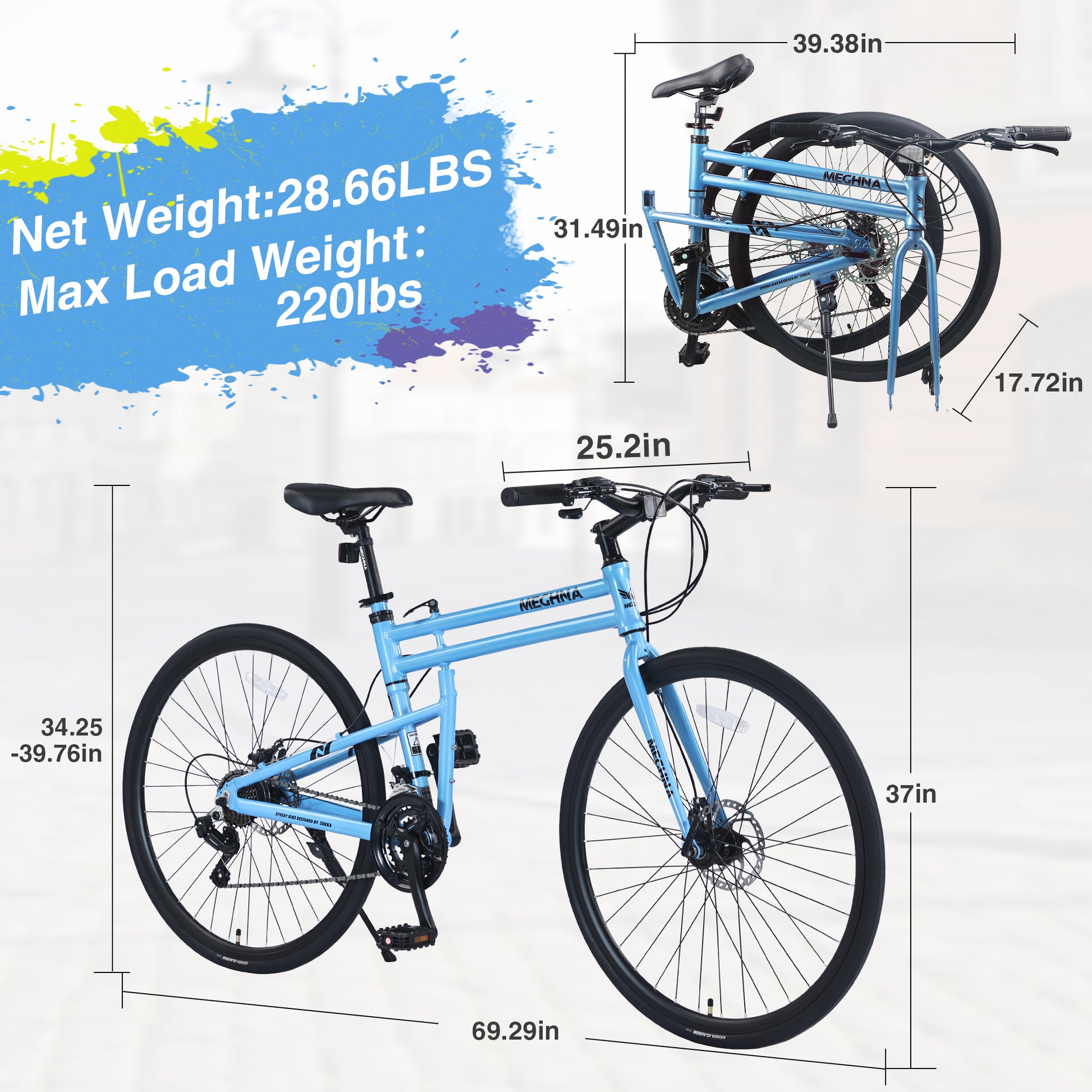 21 Speed Folding Hybrid Bike Disc Brake 700C Road Bike For Men Women'S City Bicycle Cycling Blue Garden & Outdoor Aluminium