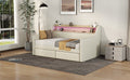 Twin Size Daybed With Storage Drawers, Upholstered Daybed With Charging Station And Led Lights, Beige Expect Arrive Date: Jun.,20Th. Twin Beige Pu Leather