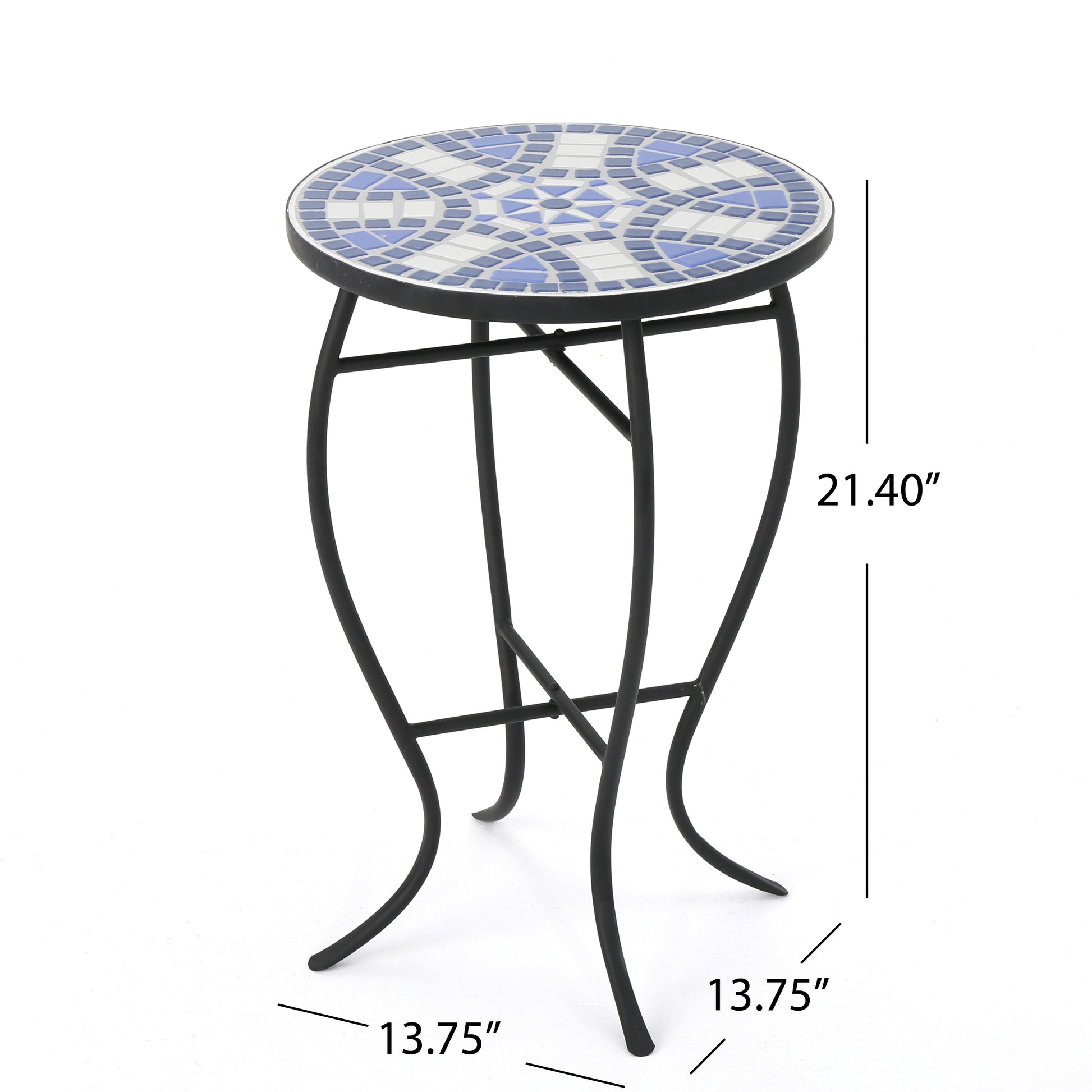 Han End Table White Blue Ceramic Tile Iron