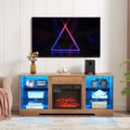 Tv Stand Electric Fireplace Glass Shelves, 3D Fireplace Tv Stand With Led Lights Wood With Usb Charging Outlet Modern Television Table Center For Tv Up To 62