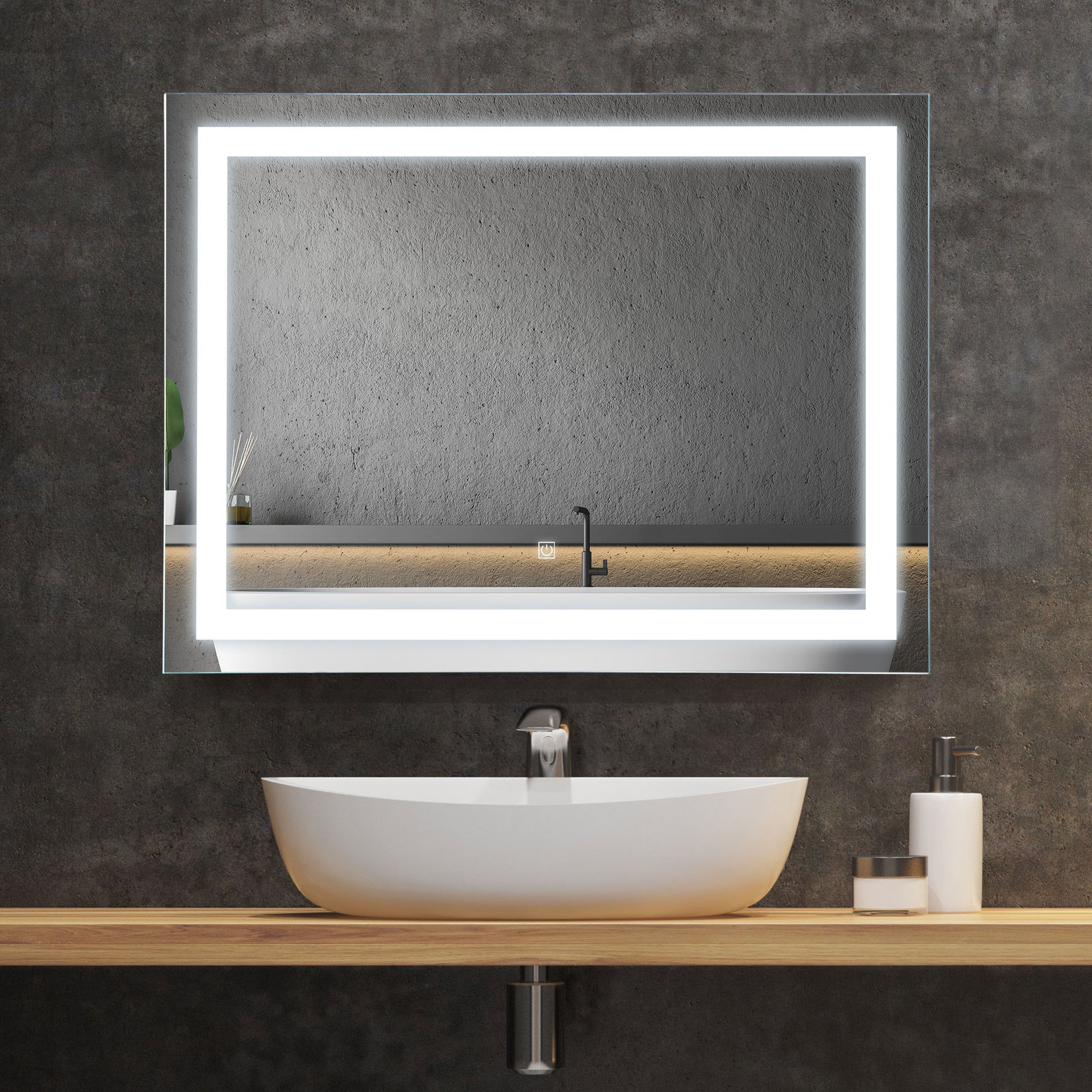 Homcom 32" X 24'' Led Illuminated Bathroom Mirror, Wall Mounted Vanity Mirror With Dimmable Memory Touch, Waterproof, Horizontally Or Vertiy, Silver Clear Glass