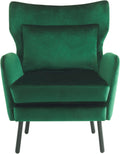Wing Back Velvet Accent Chair, Modern Living Room Armchair Comfy Upholstered Single Sofa Chair For Bedroom Dorms Reading Reception Room With Metal Legs & Pillow, Green Green Velvet