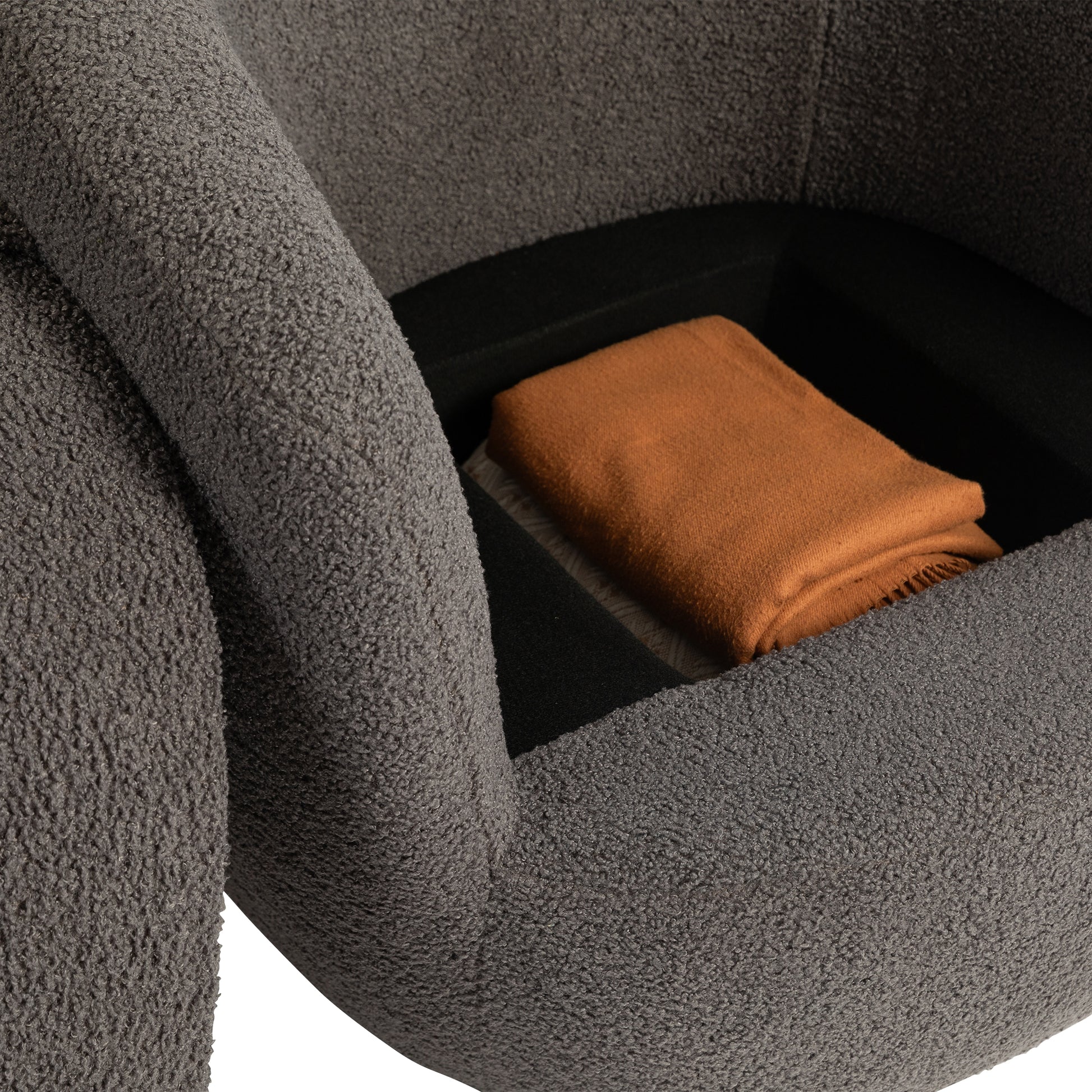 Upholstered Swivel Barrel Armchair With Storage Modern Living Room Side Chair For Bedroom Office Reading Spaces Teddy Fabric Grey Grey Foam Upholstered