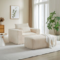 62.5 Inch Corduroy Sponge Sofa Lounge Chair With Removable Footrest,No Assembly Required,Fluffy Modern Sleeper Chair For Indoor Living Room Bedroom Beige Foam Corduroy 1 Seat