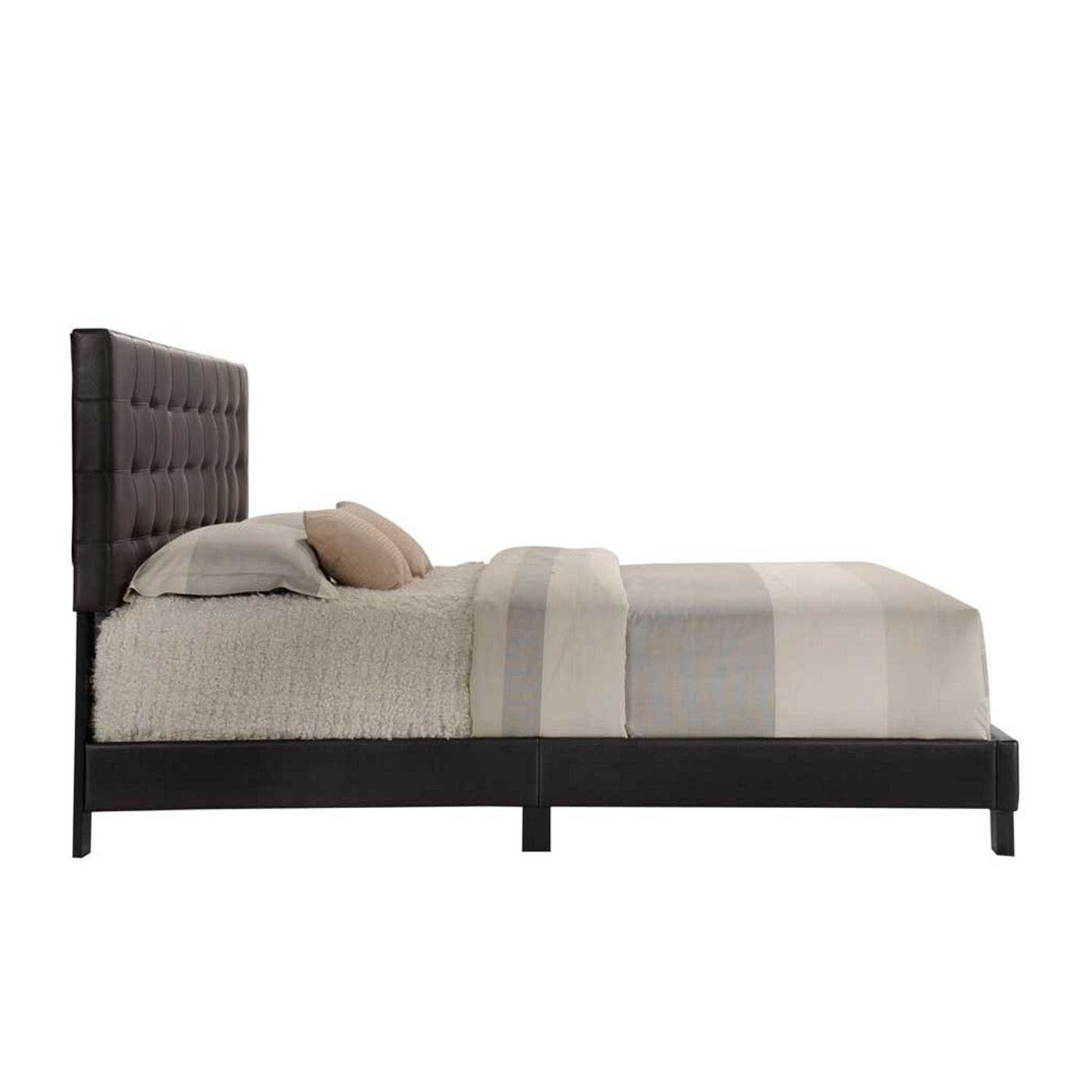 Espresso Upholstered Queen Panel Bed Box Spring Not Required Queen Espresso Wood Espresso Bedroom Modern Rubberwood Faux Leather