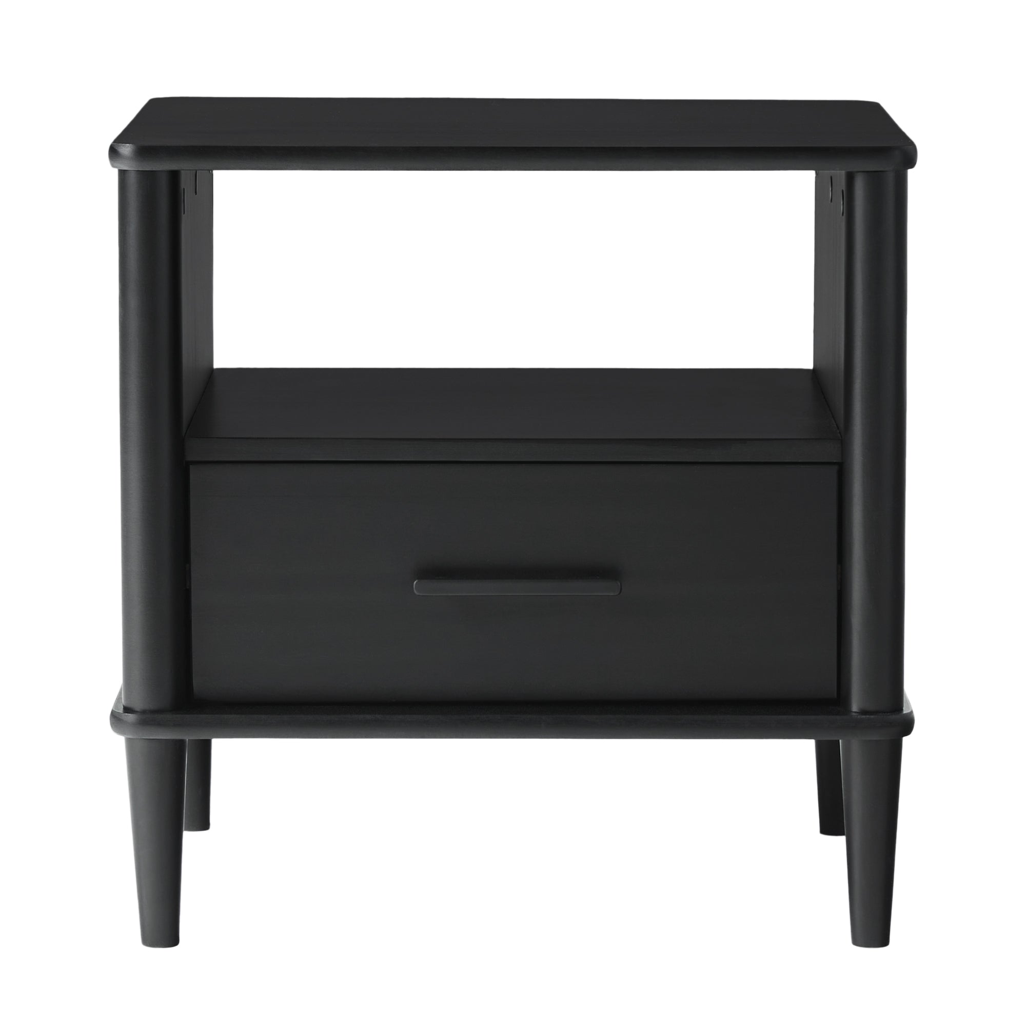 Transitional Solid Wood Spindle Nightstand Black Black Metal Pine