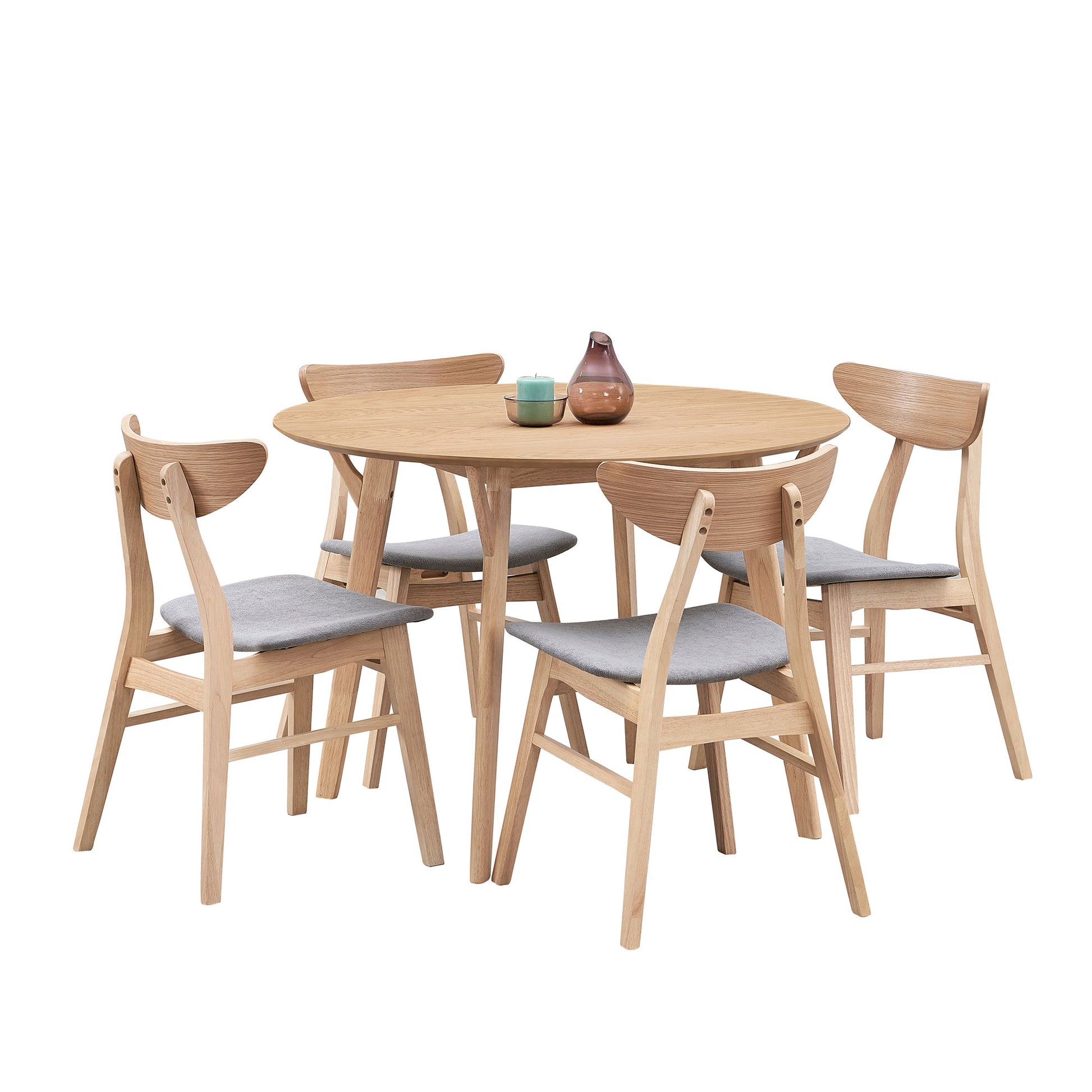 Wooden Dining Table Set,42.01 Inch Modern Simple Design Round Kitchen Table And Fabric Upholstered Dining Chairs For Dining Room, Kitchen, Saving Space 1 Table With 4 Chairs ,Natural Ash Natural