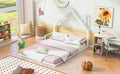 Full Size Metal Floor Bed With House Shaped Headboard, White Box Spring Not Required Full White Metal Bedroom Bed Frame Metal