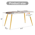 Modern Minimalist Dining Table. White Imitation Marble Pattern Sintered Stone Desktop With Golden Metal Legs.62.2