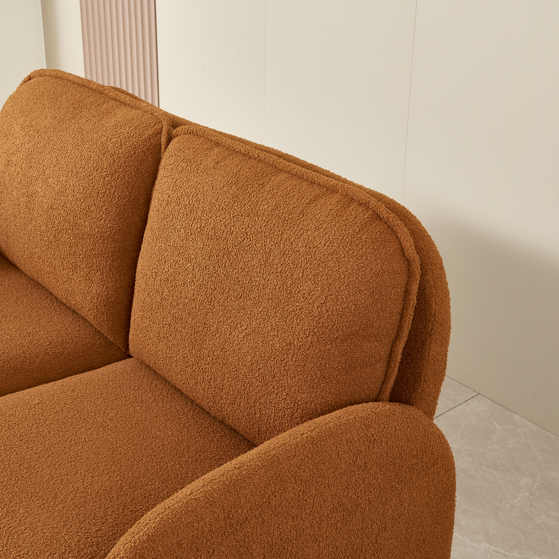 59" Loveseat Sofa Small Couch For Living Room, Sherpa Fabric Upholstered Loveseat Sofa Couch, Small Loveseat Sofa For Apartment, Bedroom Orange Foam Sherpa 2 Seat