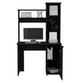 Carson Computer Desk With Hutch, Single Door Cabinet, Expansive Work Surface And 3 Tier Storage Shelves Black Computer Desk Office Modern Freestanding Rectangular Open Storage Desk Rectangular Particle Board Engineered Wood