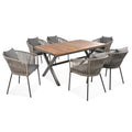 7 Pieces Patio Dining Set, All Weather Outdoor Furniture Set With Dining Table And Chairs, Acacia Wood Tabletop, Metal Frame, For For Garden, Backyard, Balcony, Grey Yes Grey Seats 6 Garden &