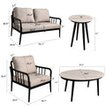 5Pc Outdoor Aluminum Patio Furniture,Modern Chat Sofa Conversation Set,Removable Sunbrella Cast Silver Fabric Cushions And Table With White Carrara Marble Look Sintered Stone Top,Ember Black Yes Deep Seating Ember Black Rust Resistant Frame Fade