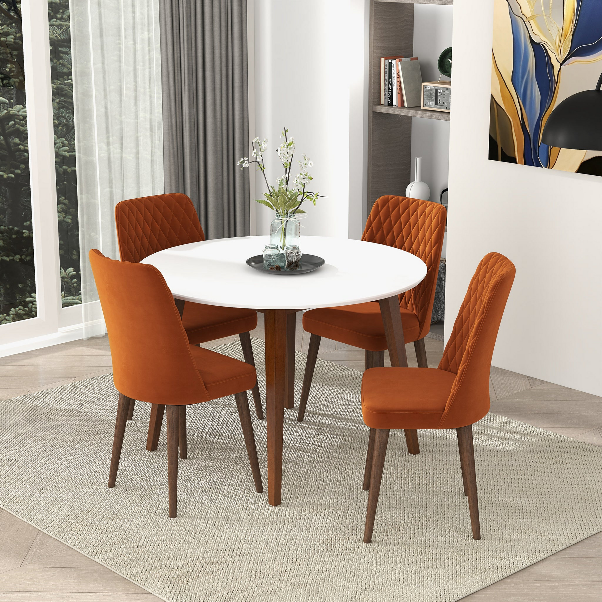 Paloma Dining Table White Brown,White Seats 4 Brown Dining Room Mid Century Modern Oval Solid Wood