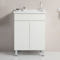 24 Inch Wavy Bathroom Cabinet With Ceramic Sink White Solid Wood