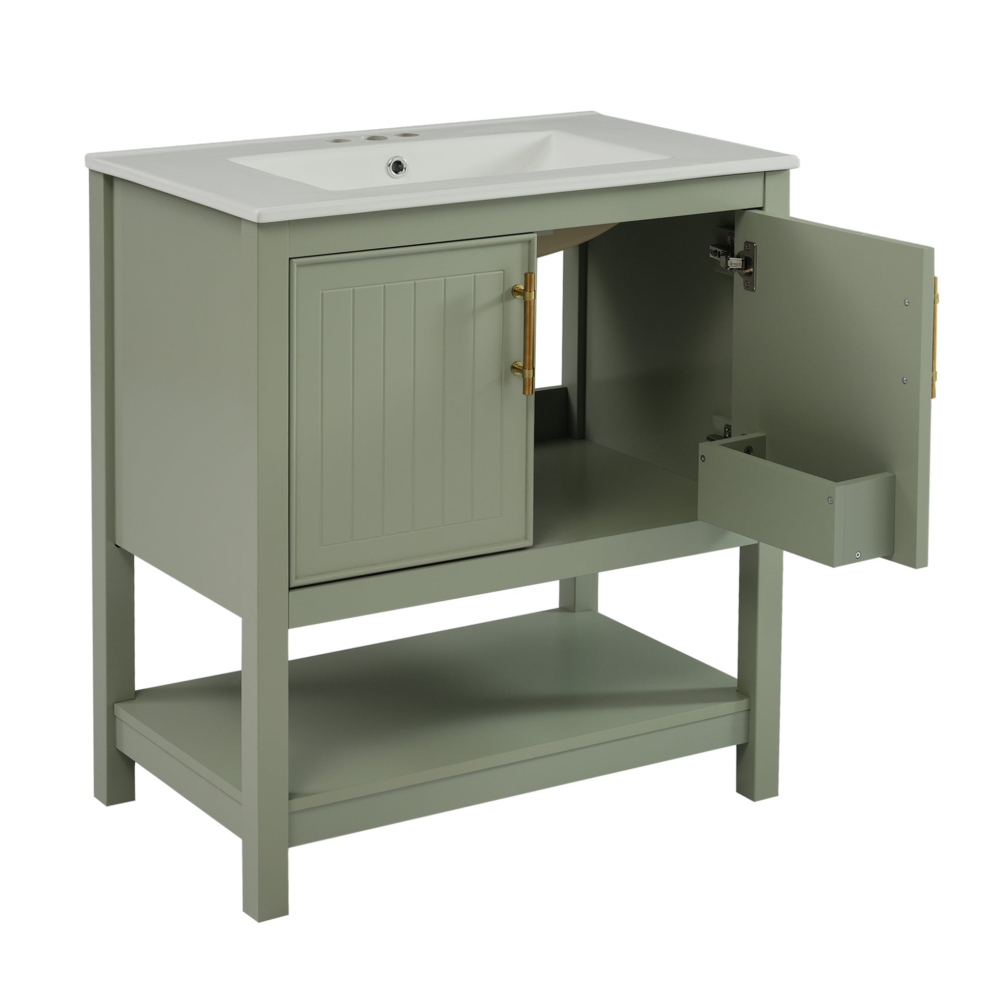 30 Inch Green Bathroom Vanity With Ceramic Sink And Versatile Storage Ideal For Small Bathrooms Green Bathroom Solid Wood Mdf