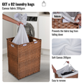 Laundry Hamper With Lid Pe Rattan Powder Coating Frame Clothes Hampers With 02 Removable Bags, 100L, Brown Color 1 Brown Foldable Bathroom American Design,American Traditional Wicker