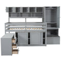Full Size Wooden Loft Bed Big Storage With Under Bed Desk, With Drawers, With Shelves, Gray Full Gray Plywood