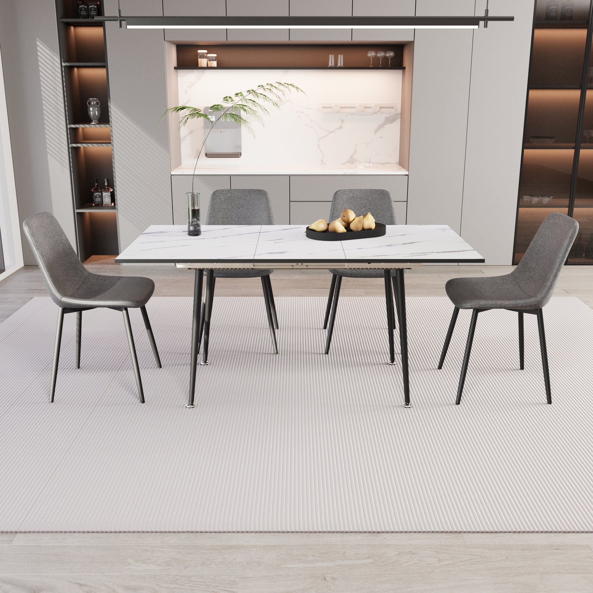 Scalable Mdf Modern Dining Table And Chair Set, Suitable For 2 6 Peopl