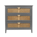 3 Drawer Cabinet,Natural Rattan,American Furniture,Suitable For Bedroom, Living Room, Study Gray Mdf