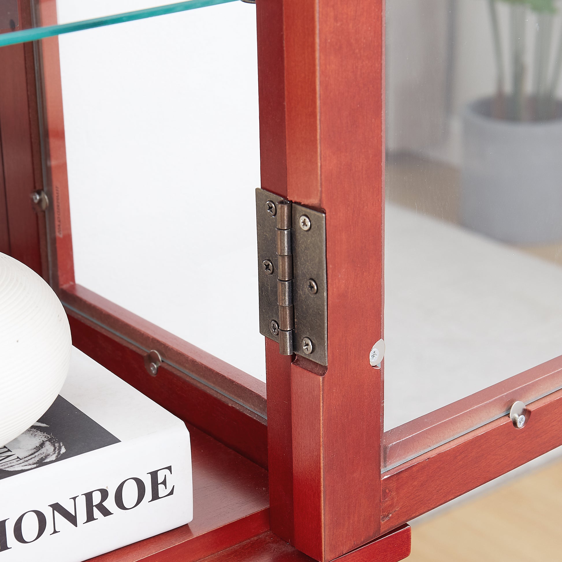 Lighted Glass Curio Display Cabinet,Display Cabinet,Glass Storage Cabinet Glass Wine Cabinet Wood Frame Toy Display For Living Room, Kitchen, Pantry Light Bulb Included Cherry Cherry Mdf Glass