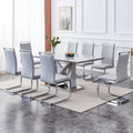 1 Table And 8 Chairs Set.Modern Grey Mdf Faux Marble Dining Table With Double V Shaped Supports.Paired With 8 Modern Pu Artificial Leather Soft Cushion With Silver Metal Legs.F Vv,C 1162 Gray Silver Seats 8 Mdf Metal