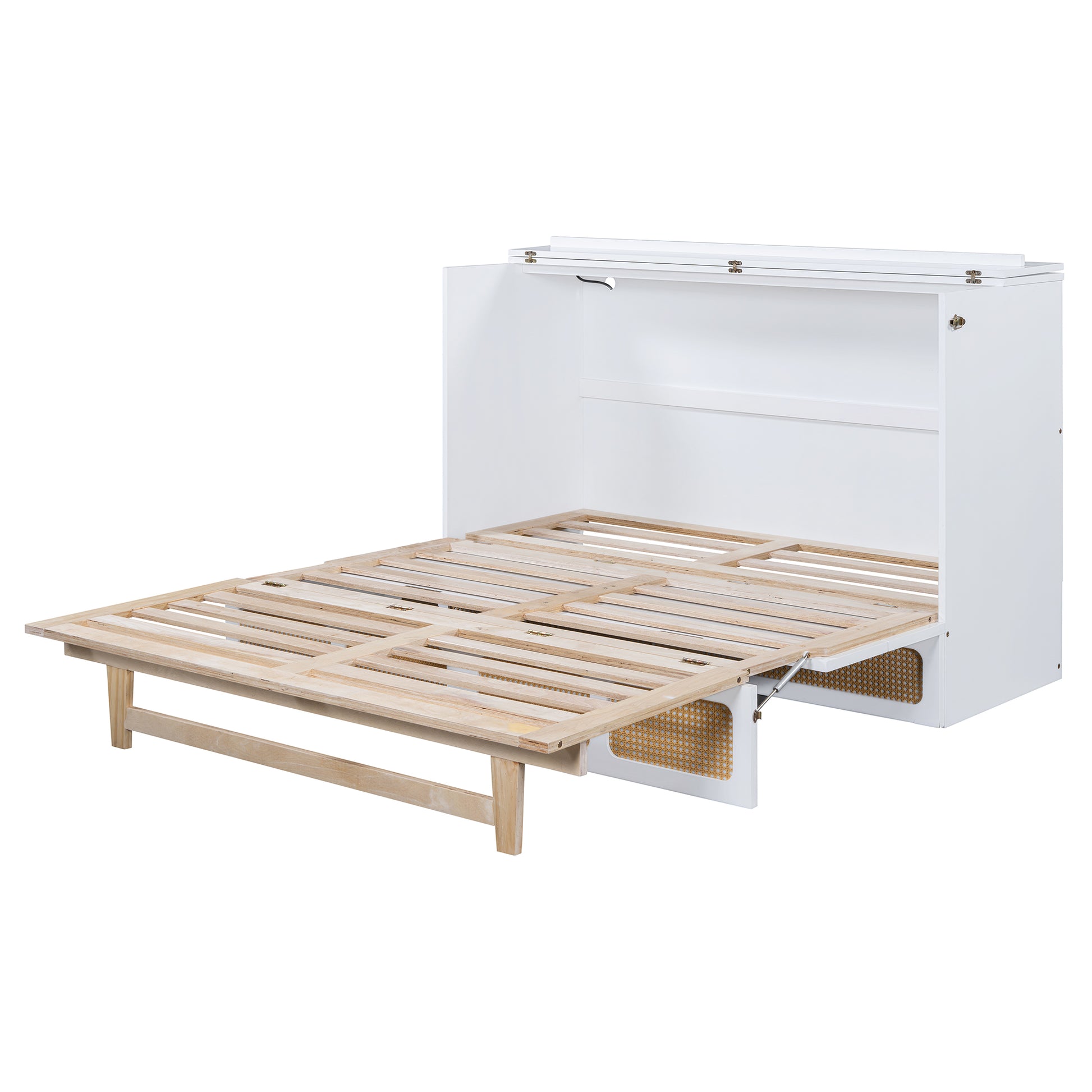 Queen Murphy Bed With Large Drawers,White Queen White Plywood