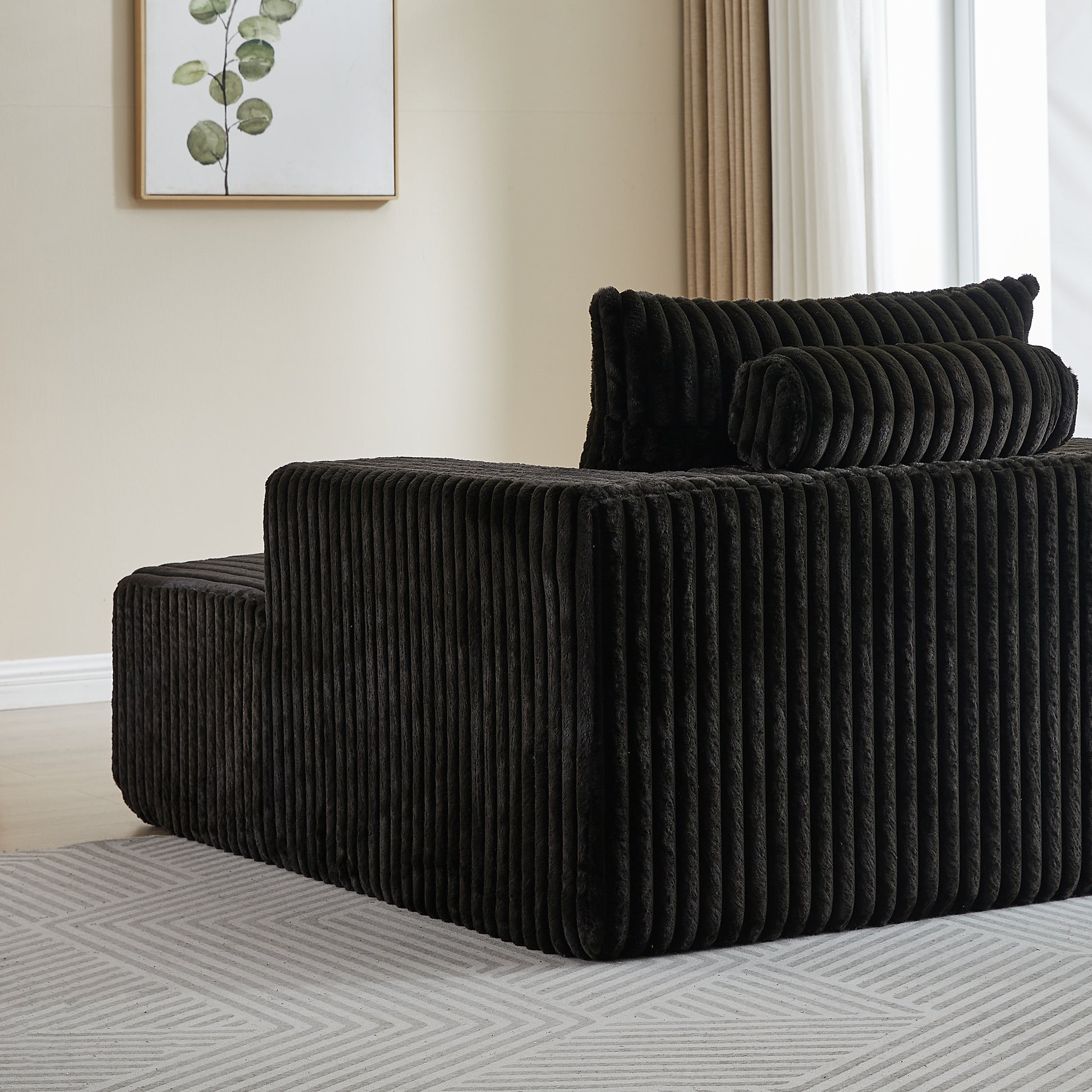 62.5 Inch Corduroy Sponge Sofa Lounge Chair,No Assembly Required,Fluffy Modern Sleeper Chair For Indoor Living Room Bedroom Black Foam Corduroy 1 Seat