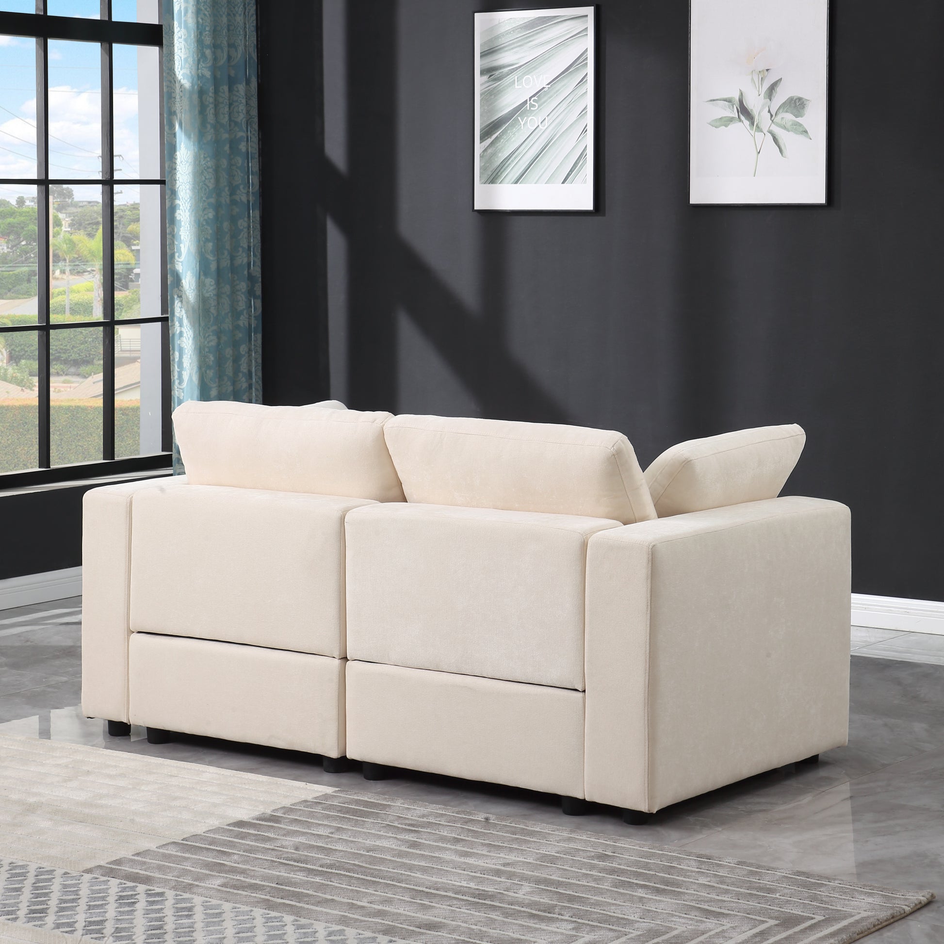 Modular Sectional Sofa, 2 Piece Sectional Sofa Set, Two Corner Chairs, Chenille Beige Beige Fabric 2 Seat